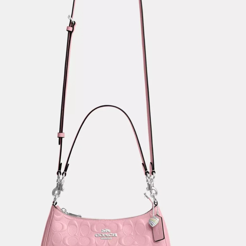NWT Coach CDA98 Teri Shoulder Bag In Signature Leather With Heart Charm Pink - Picture 13 of 15